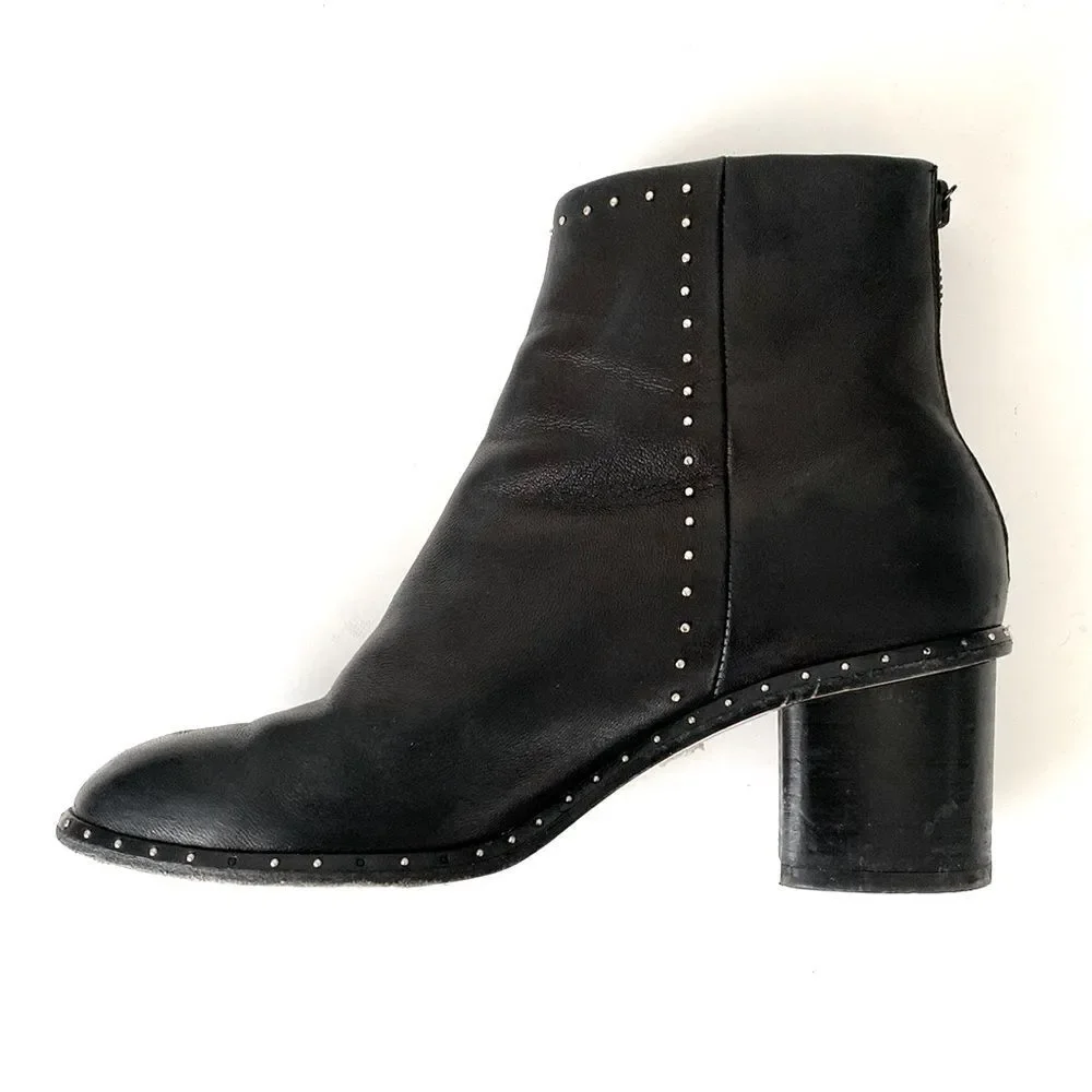 Rag & Bone Black Leather Booties Studded Detail US sz 6.5 Model Chic Edge Cool